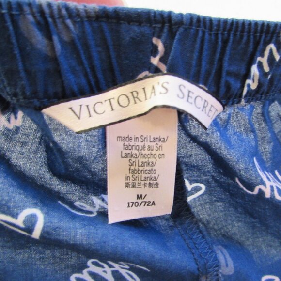 Victorias Secret Blue 'Script' Lightweight Cotton Pajama Pants Medium - Picture 2 of 11
